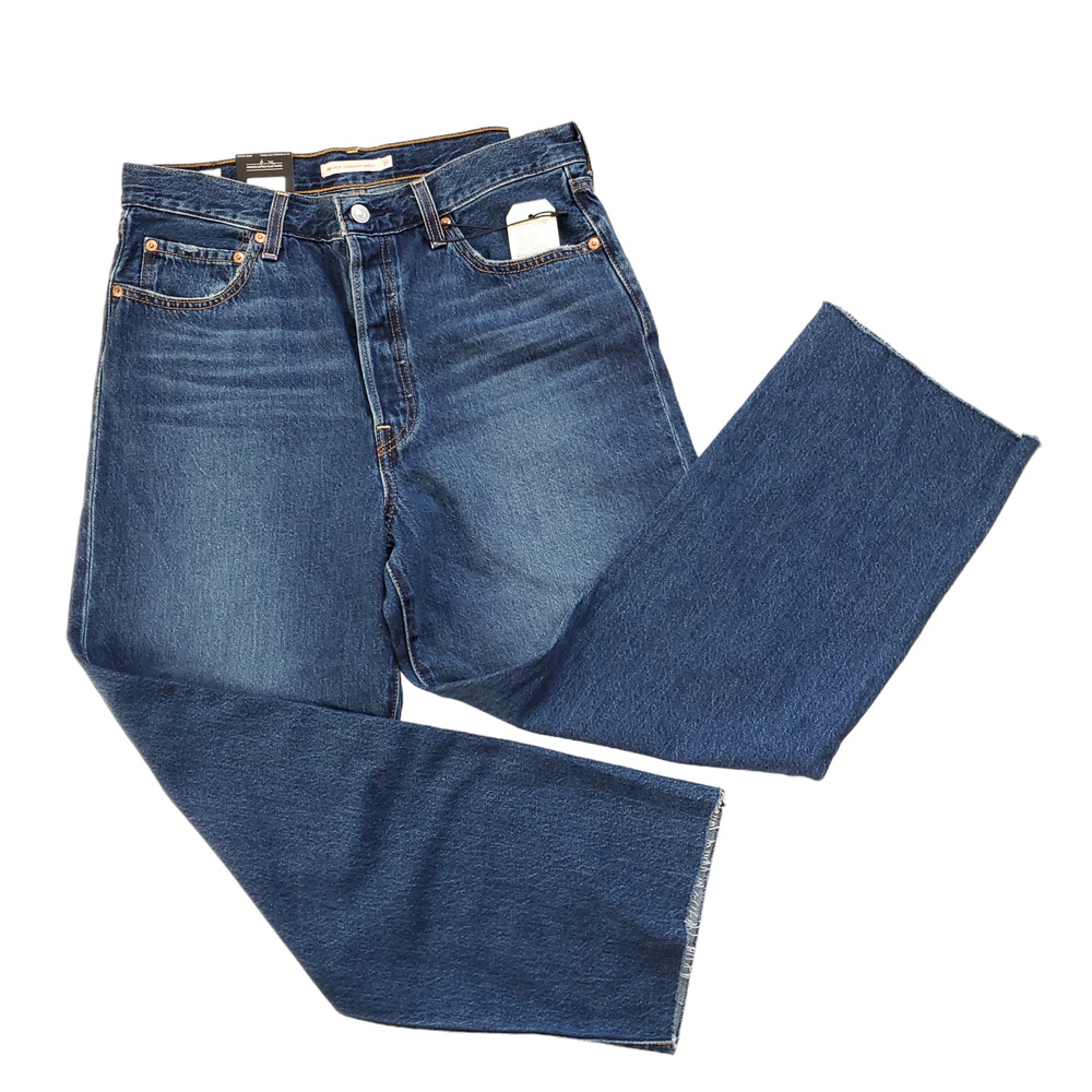 Levi's Premium Ribcage Ankle Straight Jeans Raw Hem High Rise Button Fly 31x27